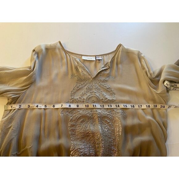 Chico's long sleeve silk metalic detail sheer top, size 1 medium/8 - Picture 8 of 11